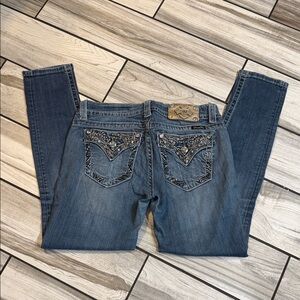 Miss Me Blue Ankle Skinny Jeans with Embellished Pockets